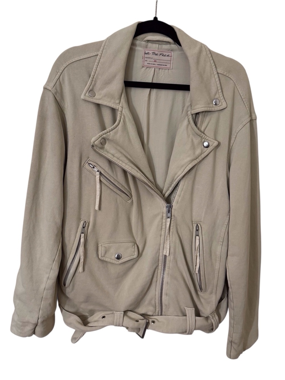We The Free X-Small Cream Cotton Boho Oversized Rebel Rebel Knit Moto Jacket